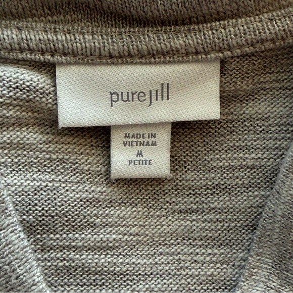 Pure Jill Gray Cotton Blend Sweater Medium Petite V-Neck Natural Organic Neutral - Picture 7 of 10